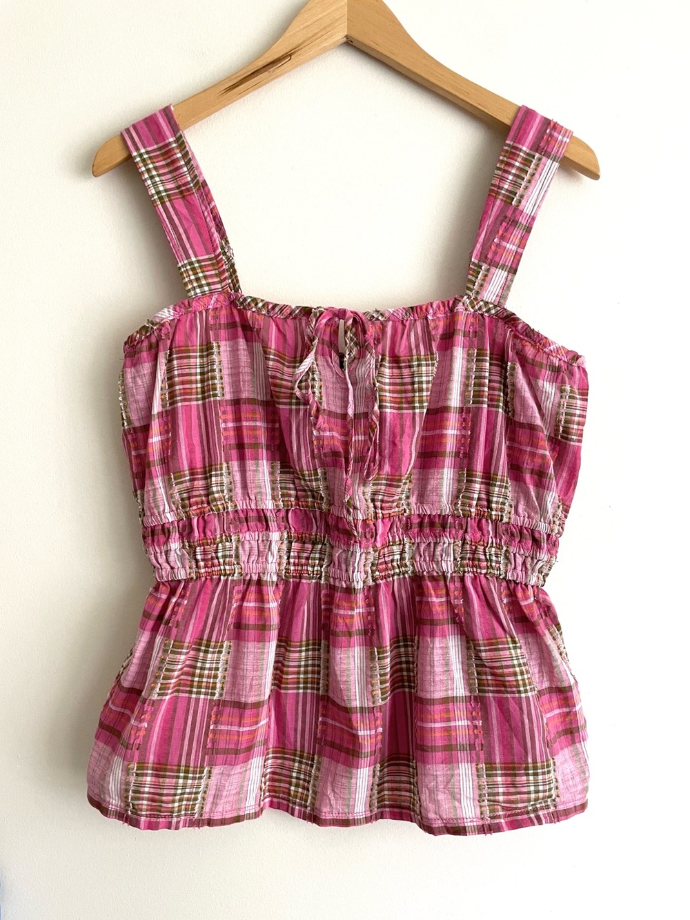 Anthropologie Pilcro Madras Plaid Cotton Peplum Tank Sleeveless Top NWT